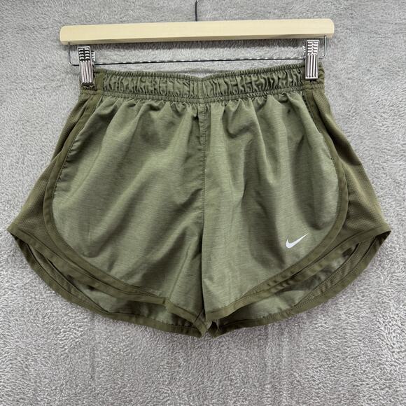 Nike Shorts Women S Green Olive Running Shorts Build In Briefs Side Pockets Gym - Picture 1 of 8